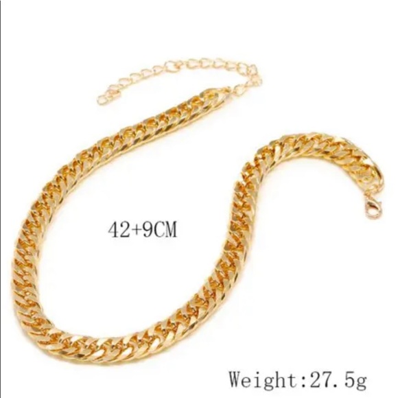 Gold Chain Link Exaggerated Cuban Choker Matching Bracelet Set - Picture 14 of 15